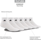 adidas Men's Socks, Athletic Cushioned Quarter 6-Pack, Ankle Fit with Arch Support